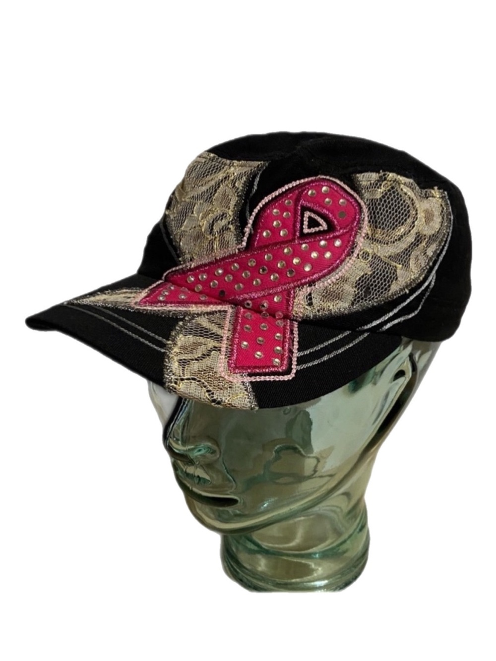 KBETHOS Breast Cancer Awareness Hat Black Cap Lace Pink Ribbon OS Adjustable